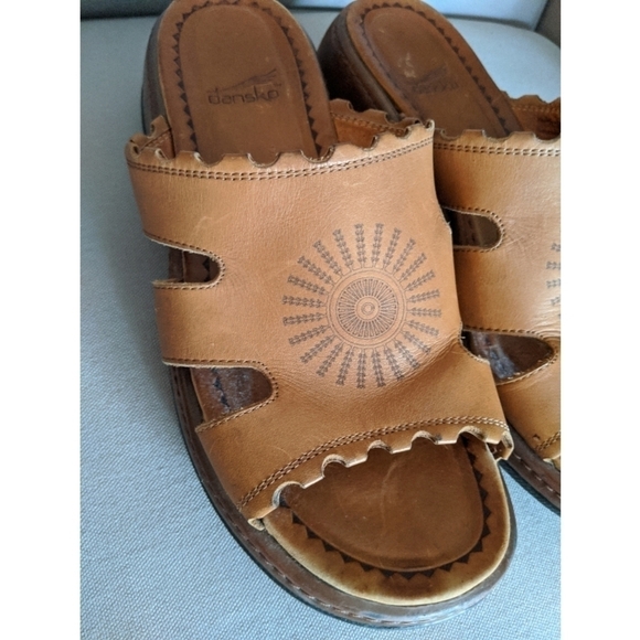 Dansko Brown Leather Open Toe Slide Sandals - Picture 2 of 13